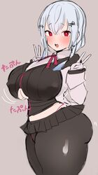 big_ass big_breasts boob_window curvy cute_face fat_ass fat_thighs hakase_fuyuki hourglass_figure nijisanji paizuri_invitation peace_sign plump red_eyes short_skirt thick_thighs thighhighs thong virtual_youtuber voluptuous wasabi_sushi