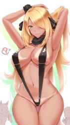 1girls 2boys @_@ akitsuki_karasu alternate_breast_size armpits arms_behind_head arms_up bangs bare_shoulders bikini black_swimsuit blonde blonde_female blonde_hair blonde_hair_female blue_eyes blush breasts clavicle cleavage closed_mouth cowboy_shot cynthia_(pokemon) detached_collar erect_nipples erect_nipples_under_clothes eyebrows_visible_through_hair female fur_collar groin hair_between_eyes hair_ornament hair_over_one_eye heart high_resolution human hypno hypnosis large_breasts legs_together long_hair looking_at_viewer lucas_(pokemon) micro_bikini midriff navel nintendo nipples one-piece_swimsuit pokemon pokemon_(species) pokemon_champion pokemon_dppt pokemon_rgby shiny_swimsuit sideboob sidelocks simple_background sling_bikini smile solo standing stomach strap_gap sweatdrop swimsuit symbol-shaped_pupils tan_skin tanline thigh_gap underboob very_high_resolution very_long_hair white_background