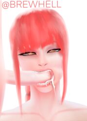 1girls bangs big_penis blowjob brewhell chainsaw_man cheek_bulge cum cum_in_mouth dripping_cum fellatio heart-shaped_pupils makima_(chainsaw_man) oral oral_creampie oral_sex penis penis_in_cheek penis_in_mouth red_hair spiral_eyes teeth unusual_pupils white_background yellow_eyes