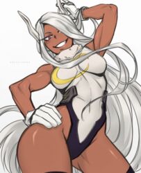 1girls bunny_girl dark-skinned_female dark_skin edit female female_only fully_clothed hero_outfit_(mha) leotard miruko my_hero_academia rumi_usagiyama shounen_jump solo solo_female taurus666 white_hair