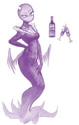 alien alien_girl breasts clothed clothing dark_skin dee_(dtv_animation) dtv_animation female female_only looking_at_viewer mouthless posing rule_63 seducing simple_background solo tentacle wine wine_bottle wine_glass wings youtube youtuber