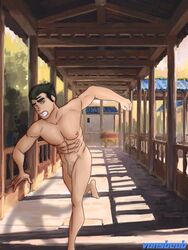 1boy avatar_legends bara barefoot big_penis black_hair bolin dick flaccid green_eyes male male_focus naked pema penis running smooth_skin the_legend_of_korra vansbeab