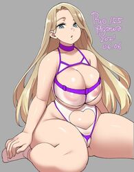 1girls big_breasts big_thighs blonde_hair breasts bursting_breasts busty cleavage fat_thighs female female_only large_breasts long_hair plump plump_breasts ryo_agawa slightly_chubby solo solo_female thick_thighs undersized_clothes wide_hips