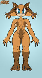 2020 badger big_breasts breasts brown_fur claws clitoris digitigrade fur furry furry_breasts furry_only light_nipples looking_at_viewer magenta_ivy orange_fur pixelated posing pussy simple_background simple_eyes simple_face simple_shading smile sonic_(series) sonic_boom sticks_the_badger sticks_the_jungle_badger sticks_the_tejon watermark