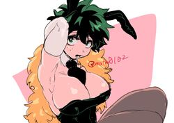 1girls artist_signature big_breasts bimbo bimbofication breasts bunny_ears bunny_girl bunnysuit busty cleavage embarrassed female female_deku female_only female_solo freckles genderswap genderswap_(mtf) green_eyes green_hair huge_breasts izuku_midoriya large_breasts looking_at_viewer mrtm0102 my_hero_academia playboy_bunny revealing_clothes rule_63 solo solo_female