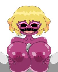 1boy 1boy1girl 1girls big_breasts big_penis blonde_hair boobjob breasts friday_night_funkin huge_breasts lemon's_sister_(imiaminggan) lemon_demon lemon_sister paizuri sharp_teeth