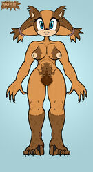 2020 badger big_breasts breasts brown_fur claws clitoris digitigrade excessive_pubic_hair fur furry furry_breasts furry_only hairy hairy_pussy light_nipples looking_at_viewer magenta_ivy orange_fur pixelated posing pubes pubic_hair pussy simple_background simple_eyes simple_face simple_shading smile sonic_(series) sonic_boom sticks_the_badger sticks_the_jungle_badger sticks_the_tejon watermark