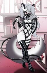 2021 breasts busty canid canine curvy female goth helluva_boss hound kaijin_hime_do-s_(cosplay) latex loona_(helluva_boss) mainnm-e no_humans one-punch_man whip wide_hips