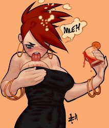 1girls bare_shoulders blush breast_lift cartoon_network cleavage dress drink drunk foster's_home_for_imaginary_friends frankie_foster licking licking_breast red_hair solo zillionaire