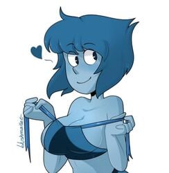 1girls blue_body blue_hair blue_skin blushmallet cleavage female female_only lapis_lazuli_(steven_universe) large_breasts smile solo steven_universe undressing