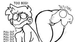 anthro backsack female large_penis lavabutts male original original_character penetration penis precum pussy reece_(lavabutts) sex shocked_expression struggling_to_fit text tomboy too_big