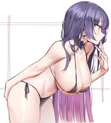 1girls ass bending_over bikini breasts female k_pring long_hair purple_hair solo solo_female swimsuit yuna_(biya)