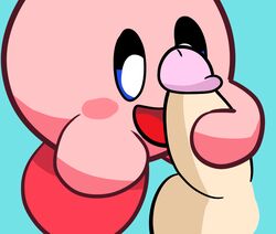 balls blue_eyes blush cute cute_face gay kirby kirby_(series) male male_only males_only open_mouth penis penis_grab pink_body pink_skin red_feet testicles waddling_head yungknight