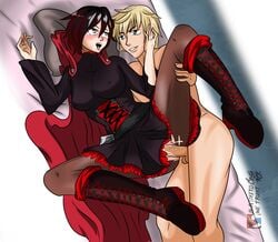 1boy ahe_gao crshrck cum_inside goth ruby_rose rwby sex_in_dress