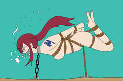 1girls 2020 arms_behind_back asphyxiation bondage bubbles chains collar drowning erza_scarlet fairy_tail gag gagged hogtie iron_ball metal_collar naked naked_hogtie nipples nude ocean panic ponytail puffo_(artist) red_hair rope rope_bondage struggling tape_gag taped_mouth tattoo underwater