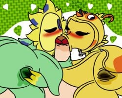 1boy 2girls blowjob fellatio female peashooter_(pvz) plantie plants_vs_zombies specialpensel sunflower_(pvz)