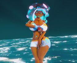 3d animated belly_piercing big_breasts blue_eyes breasts cosplay crop_top dark-skinned_female dark_skin female female_only human large_breasts lipstick looking_at_viewer marina_(splatoon) navel_piercing nessa_(pokemon)_(cosplay) nintendo no_sound octoling pokeball pokemon pokemon_ss prevence rickroll short_shorts shorts splatoon splatoon_2 tentacle_hair thick_thighs video wide_hips