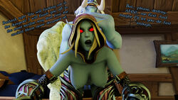 1girls 3d bavakinin elf female from_behind male/female pointy_ears secretly_loves_it sex sylvanas_windrunner text troll troll_(warcraft) troll_male warcraft world_of_warcraft