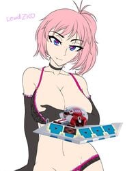 1girls big_breasts blue_eyes choker crystal_(lewd-zko) elbow_gloves female grabbing_own_breast lewd-zko lingerie pink_hair tagme unusual_pupils yu-gi-oh! zko