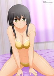 1girls big_breasts black_hair bra breasts female female_only high_resolution highres kotegawa_yui long_hair looking_at_viewer paid_reward panties ribbon_bra ribbon_panties to_love-ru underwear underwear_only yellow_bra yellow_eyes yellow_panties yellow_underwear yukino_memories zel-sama