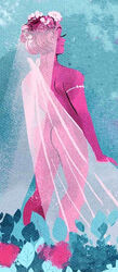 1girls ass back_view flower_in_hair flowers lore_olympus persephone_(lore_olympus) pink_hair pink_skin see-through_clothing solo_female webtoon