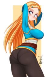 1girls ass big_breasts blonde_hair blue_eyes braids breasts breath_of_the_wild curvy_figure female long_hair nintendo pointy_ears princess_zelda sideboob standing the_legend_of_zelda thick_thighs tiger1001 zelda_(breath_of_the_wild)