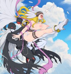 1futa 1girls afrobull angewomon blonde_hair blush breasts breasts_out cum_in_pussy cum_inside cumshot demon_girl demon_rape demoness digimon floating futanari ladydevimon long_hair mask thick_thighs torn_clothes vaginal_insertion vaginal_penetration wide_hips wide_thighs wing_grab wings