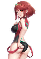 1girls alternate_costume ass competition_swimsuit ear_piercing female female_only gonzarez gonzarez1938 light-skinned_female light_skin nintendo one-piece_swimsuit open_mouth pyra red_eyes red_hair short_hair sideboob soaked solo solo_female swimsuit water wet white_background xenoblade_(series) xenoblade_chronicles_2