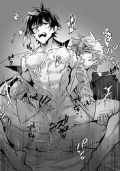 2boys abs anal anal_penetration anal_sex black_and_white black_hair black_hair_bottom bodily_fluids bottomless bottomless_male childe_(genshin_impact) domination drooling duo erect_nipples erect_penis erection gay gay_sex genitals genshin_impact holding_from_behind horny imminent_orgasm legs_apart light_hair_on_dark_hair long_hair male male/male male_only male_penetrated male_penetrating mammal mihoyo mostly_clothed multicolored_hair nervous_face nipples penis red_hair red_hair_on_black_hair red_hair_top reverse_cowgirl_position saliva_drip salivating sex short_hair sitting sitting_down sitting_on_penis small_penis sweat tartaglia_(genshin_impact) video_game_character yaoi zhongli_(genshin_impact)