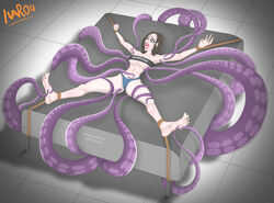 1girls blue_eyes blue_panties bondage brown_hair clothing embarrassed feet female foot_fetish humiliation ivarou open_mouth purple_tentacles rope samsung samsung_sam screaming shirt short_hair spread_legs tears tentacle tickle_torture tickling