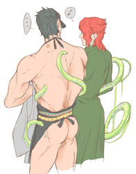 2boys 7mo apron apron_only ass gay hierophant_green joestar_birthmark jojo's_bizarre_adventure jotaro_kujo male male_only muscular muscular_male noriaki_kakyoin nudity stand_(jjba) stardust_crusaders tentacle yaoi