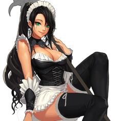 1girls big_breasts black_clothes black_clothing breasts french_maid_nidalee league_of_legends maid maid_headdress maid_outfit maid_uniform nidalee ponytail riot_games tagme the_grind_series thighhighs white_clothes white_clothing