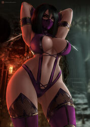 2d abs armpits arms_behind_back arms_behind_head big_breasts black_hair breasts clone clothed clothing curvaceous curvy curvy_figure female female_focus female_only from_behind from_below gold high_resolution highres large_breasts leotard long_hair looking_at_viewer looking_down luminyu mask mileena mileena_(mk9) monster_girl mortal_kombat mortal_kombat_(2011) navel netherrealm_studios patreon_reward short_hair solo solo_female solo_focus tagme tan tan_body tan_skin thick_thighs thighs toned toned_body toned_female yellow_eyes