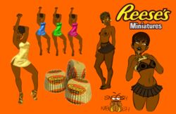 brown_hair brown_skin dark-skinned_female dark_skin dress lingerie pantyhose pleated_skirt reese's reese's_peanut_butter_cups reeses short_hair snooshkaboosh tongue_out