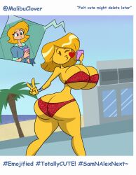 ass_cleavage bikini butt_crack clover_(totally_spies) da-fuze emoji emoji_(race) emojification female huge_ass huge_breasts implied_transformation post_transformation thick_thighs totally_spies transformation wide_hips