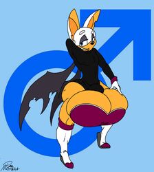 1boy ass balls bat bat_wings blue_eyes boots bulge genderswap_(ftm) gloves hips hyper hyper_balls hyper_testicles lips male male_focus male_only male_symbol mars_symbol romeo_the_bat rouge_the_bat rule_63 simple_background skin_tight smile sonic_(series) testicles thighs touching_balls xanderdwulfe