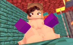 3d big_breasts brown_hair commission drispysik female female_only human mine-imator minecraft nether nude outside purple_stockings red_eyes solo spread_legs tagme vagina vika_(drispysik)