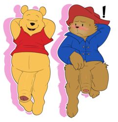 ! 2boys anthro bear big_penis blush bottomless coat disney duo duo_focus flaccid foreskin glans hi_res highres huge_cock jerseydevil living_plushie lying lying_on_back male male/male male_only paddington_and_company_limited paddington_bear partially_retracted_foreskin penis_size_difference plushie pooh_bear relaxing shirt slightly_chubby straight_hair thick_penis transparent_background uncut ursid ursine winnie_the_pooh_(franchise)