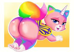 3_toes ass ass_up big_ass capikeeta feet felicity_(rainbow_butterfly_unicorn_kitty) female looking_back pawpads paws presenting_hindquarters rainbow_butterfly_unicorn_kitty rainbow_fur rainbow_tail unicorn_horn wings