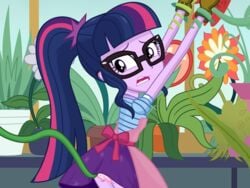 1girls accurate_art_style arms_up bespectacled clothed correct_artstyle equestria_girls female friendship_is_magic glasses greenhouse hasbro imminent_rape imminent_sex imminent_tentacle_rape imminent_tentacle_sex long_hair looking_at_viewer my_little_pony my_little_shop_of_horrors_(eg) panties panty_peek plant ponytail restrained sci-twi skirt skirt_lift tentacle twilight_sparkle_(mlp) vine_bondage vine_tentacles vines