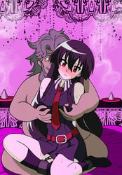 1girls akame_(akame_ga_kill!) akame_ga_kill! arms_behind_back bdsm belt black_hair blush bondage bound_ankles chained chained_ankles chains embarrassed grabbing_breasts grope heavy_blush honest_(akame_ga_kill!) long_hair male nipple_tweak red_eyes scared skirt spread_legs submissive_female sweat tie vulnerable 怒鳴るド