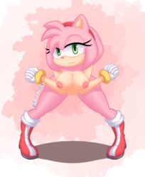 a_z_artist amy_rose anthro eyelashes fingers gloves green_eyes hedgehog looking_at_viewer nipples pink_body pink_hair pink_nose solo sonic_(series) tan_body