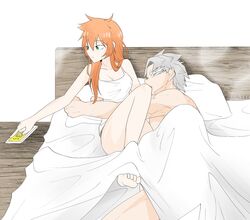 1boy 1boy1girl 1girls bedroom clothing embracing female green_eyes horyollo hugging in_bed itsuka_kendou kendou_itsuka male male/female my_hero_academia orange_hair silver_hair sleeping straight tank_top tetsutetsu_tetsutetsu under_covers under_sheets wholesome