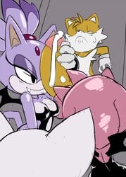 2015 amy_rose anthro balls bat blaze_the_cat breasts canine cloudz edit erection feline female fox handjob hedgehog male mammal penis precum rouge_the_bat sex sonic_(series) straight tails