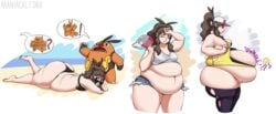 angry beach belly belly_button belly_overhang big_ass big_belly big_butt bikini bikini_bottom bikini_top blue_eyes bottomwear bra brown_hair closed_eyes comic elesa_(pokemon)_(cosplay) eyelashes female female_only game_freak hilda_(pokemon) laying_down light-skinned_female light_skin looking_at_viewer looking_down looking_over_eyewear looking_over_glasses looking_over_sunglasses love_handles maniacalfork nintendo on_floor panties pignite pokemon pokemon_(species) pokemon_bw ponytail ripped_clothing shirt shorts simple_background small_breasts standing sunglasses sweat sweating sweaty tank_top thick_ass thick_legs thick_thighs thighhighs tinted_eyewear tired topwear video_games vore watermark weights