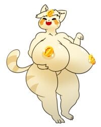 anthro big_breasts breasts coin domestic_cat feline glistening goo_creature happy huge_breasts hyper hyper_breasts lucky_slime nipples nude slime slime_rancher thick_thighs toot toot_thunderthighs wide_hips