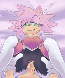 1boy 1girls amy_rose amy_the_bat anthro bed crotchless eulipotyphlan female furniture goodnightvivirose hedgehog hi_res male mammal pov rouge_the_bat_(cosplay) solo sonic_(series) sonic_the_hedgehog straight vaginal_penetration vaginal_sex