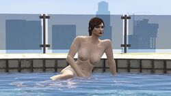 1girls 3d female grand_theft_auto grand_theft_auto_online grand_theft_auto_v jany_raizel naked nude nude_female ponytail pool poolside sitting