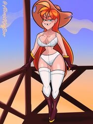 1girls artist_request atomickingboo blue_eyes boots bra breasts bust busty country_girl cowgirl digital_media_(artwork) female freckles hat high_heel_boots high_heels hips legs light-skinned_female light_skin lips lipstick long_hair looking_at_viewer lower_body nude_female orange_hair original original_character partially_clothed red_hair rudy_roundup thick thigh_highs thighhighs thighs tooth_gap upper_body voluptuous western wide_hips wild_west