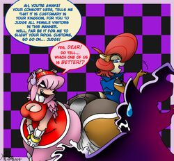 1futa 2girls 3girls amy_rose anthro archie_comics ass assjob big_ass big_breasts big_penis black_nose blaze_the_cat blue_eyes bodily_fluids breasts brown_fur bulge buttjob checkered_background chipmunk cleavage cleavage_cutout covered_buttjob cum_stain curvaceous curvy curvy_figure digital_media_(artwork) domestic_cat double_buttjob dress drooling erection felid feline female female_focus female_only furry futanari gloves hairband hedgehog huge_ass huge_cock hyper_ass hyper_penis large_ass long_hair penis pink_fur pink_hair red_hair sally_acorn sega short_hair signature silhouette sonic_(series) sonic_the_hedgehog_(archie) sonic_the_hedgehog_(series) speech_bubble sweat sweatdrop tail teasing text wide_hips xanderdwulfe